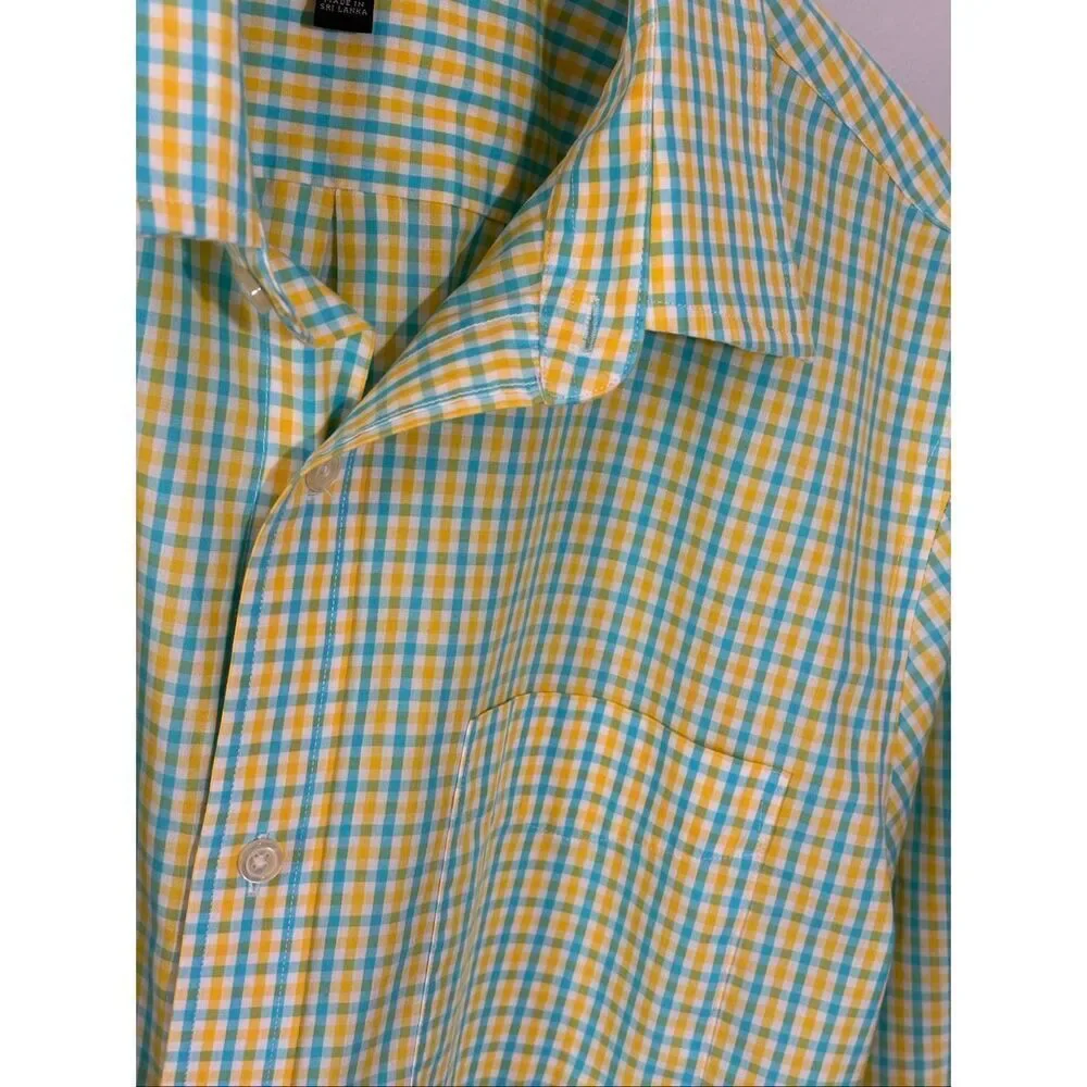 Banana Republic Non-Iron Classic Fit teal and yellow checked cotton button down